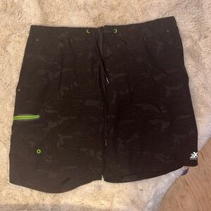 ZeroXposur Men’s Black And Neon Green Swim Trunks